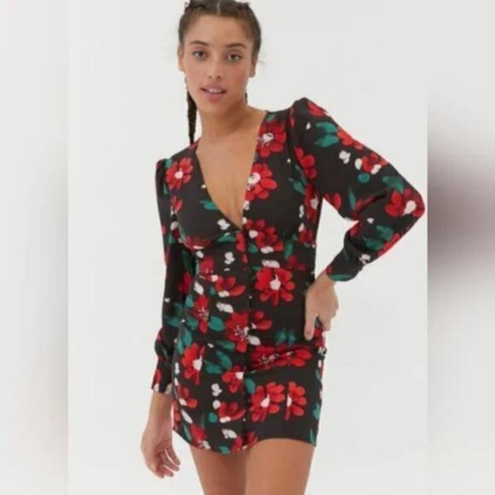 Urban Outfitters Michelle Floral Plunge Mini Dress Small